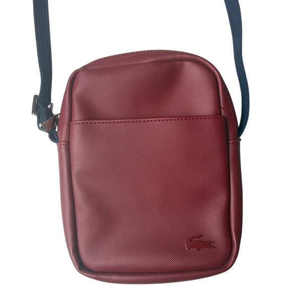 Lacoste Crossbody Bag - Burgundy with Blue Strap - Picture 1 of 9